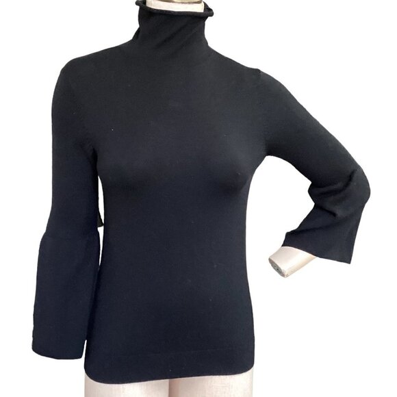Ann Taylor S Black Mock/Turtle-Neck Bell Sleeve Wool Blend Pullover Sweater 177E - Picture 1 of 8